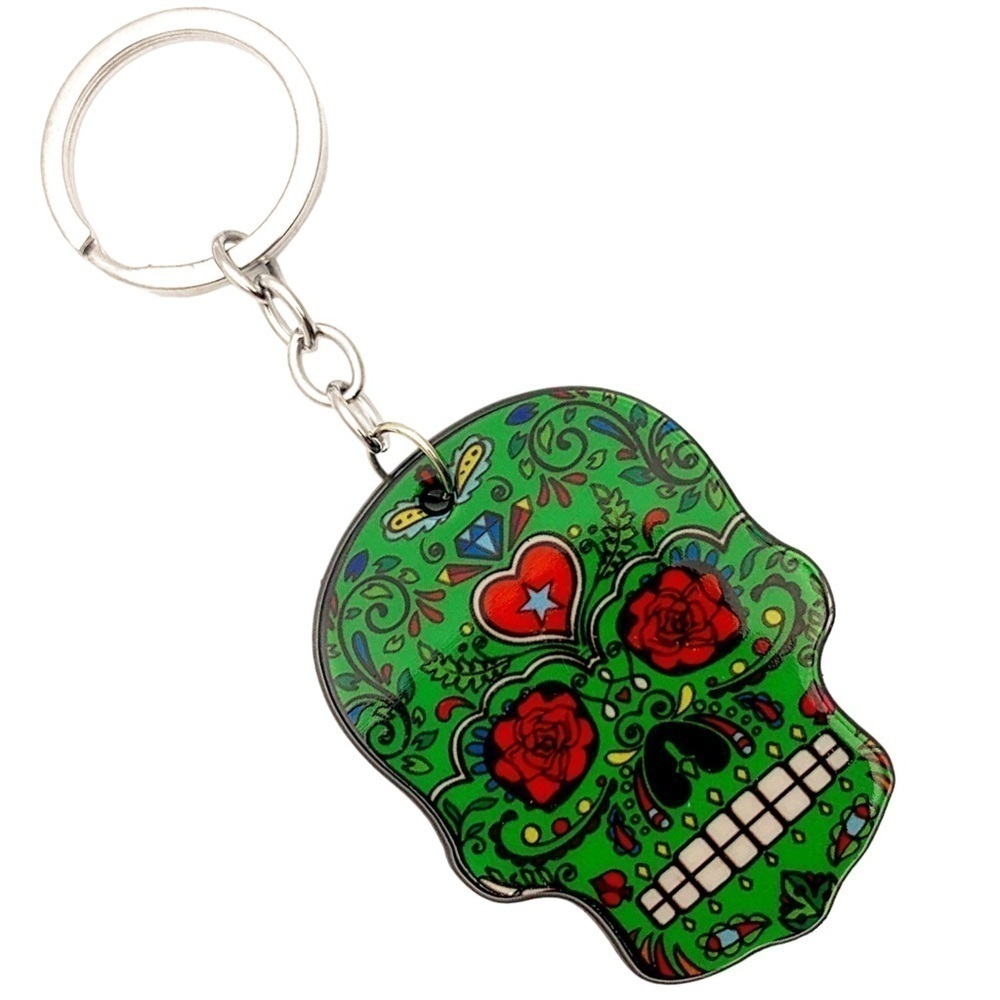 Green Sugar Skull Keychain, Day Of The dead, Calavera, Muertos, Halloween